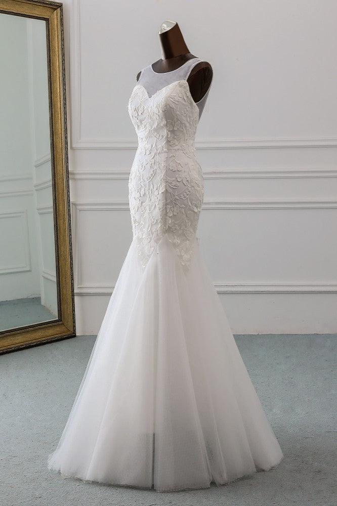 Gorgeous Jewel Backless Long Mermaid Wedding Dress With Lace