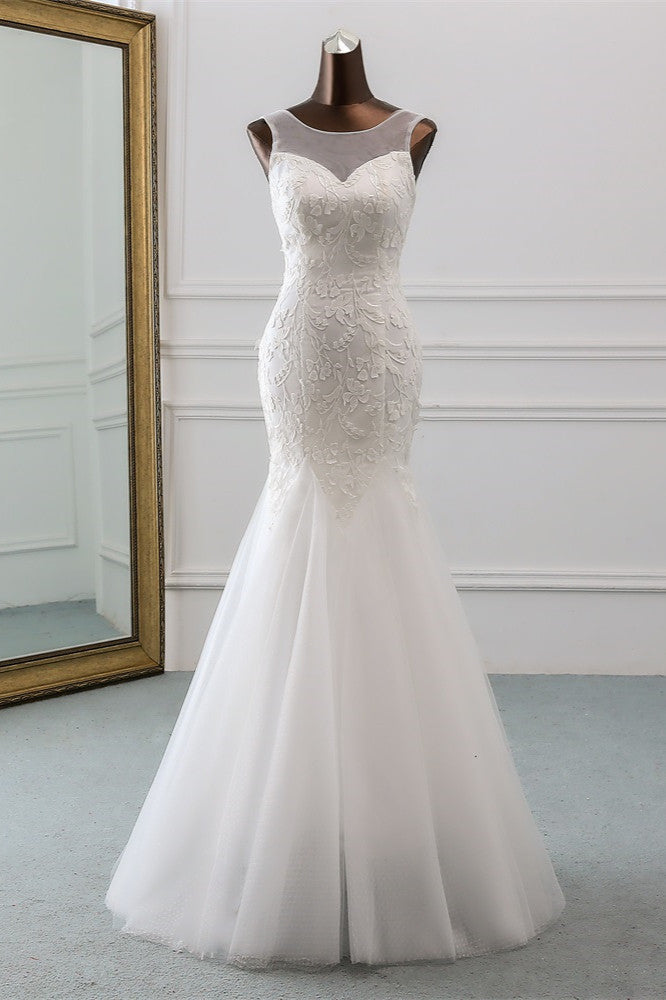 Gorgeous Jewel Backless Long Mermaid Wedding Dress With Lace
