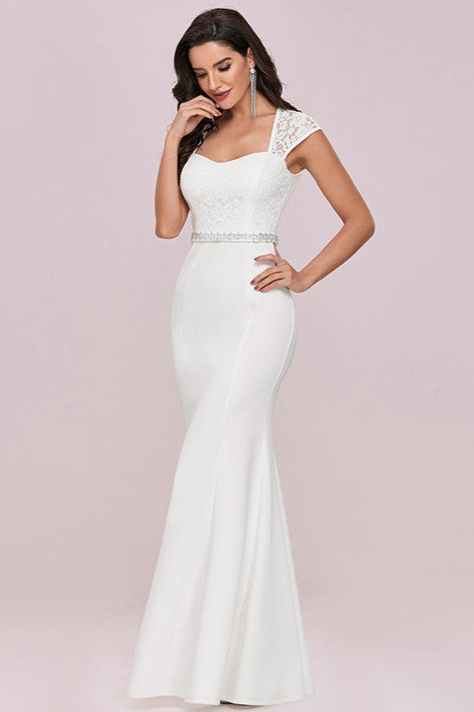 Gorgeous Lace Cap Sleeves Wedding Dress with Beads