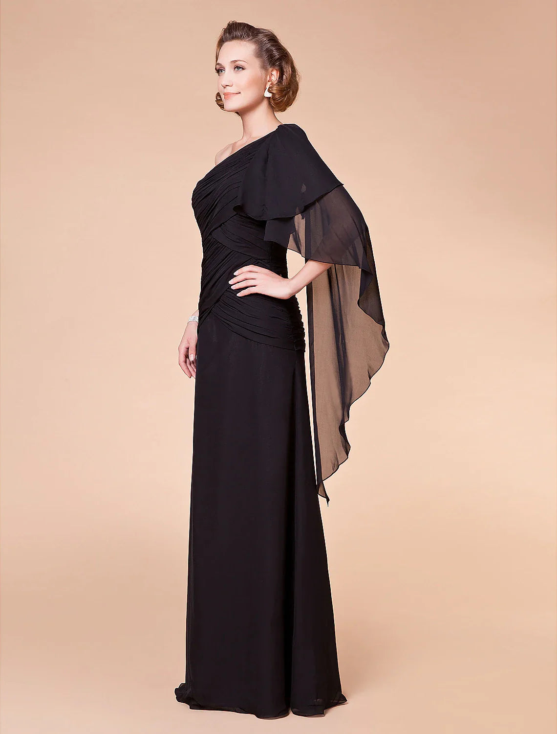 Aimishang A-Line Mother of the Bride Dress Floral One Shoulder Floor Length Chiffon Sleeveless with Criss Cross Side Draping Flower