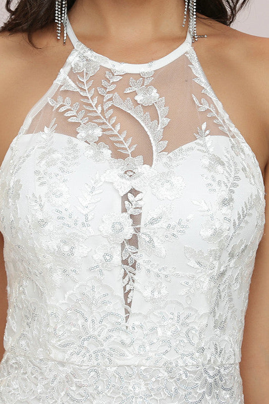 Halter Mermaid Lace Wedding Gowns with Sleeveless Design