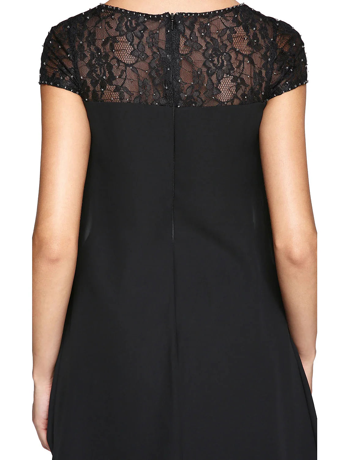 Aimishang A-Line Mother of the Bride Dress Plus Size Elegant Illusion Neck Knee Length Chiffon Lace Short Sleeve with Sequin