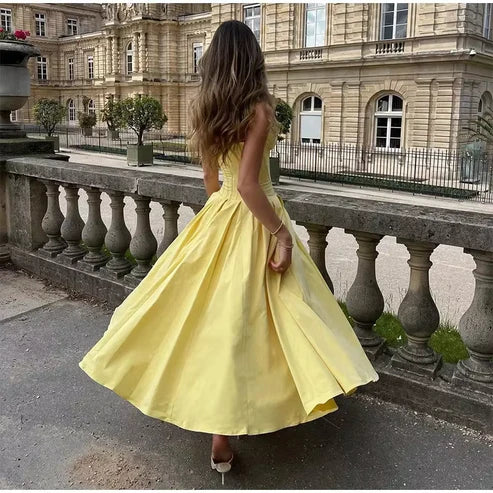 Aimishang Dress Wholesale Simple Women Strapless Pleated Maxi Dress Fashion Sexy Sleeveless A-line Party Evening Dress