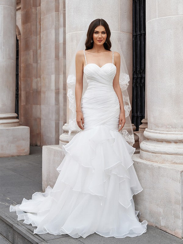 Aimishang  Trumpet/Mermaid Layers Spaghetti Straps Organza Sleeveless Sweep/Brush Train Wedding Dresses