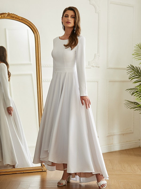 Aimishang  A-Line/Princess Stretch Crepe Ruffles Scoop Long Sleeves Asymmetrical Wedding Dresses