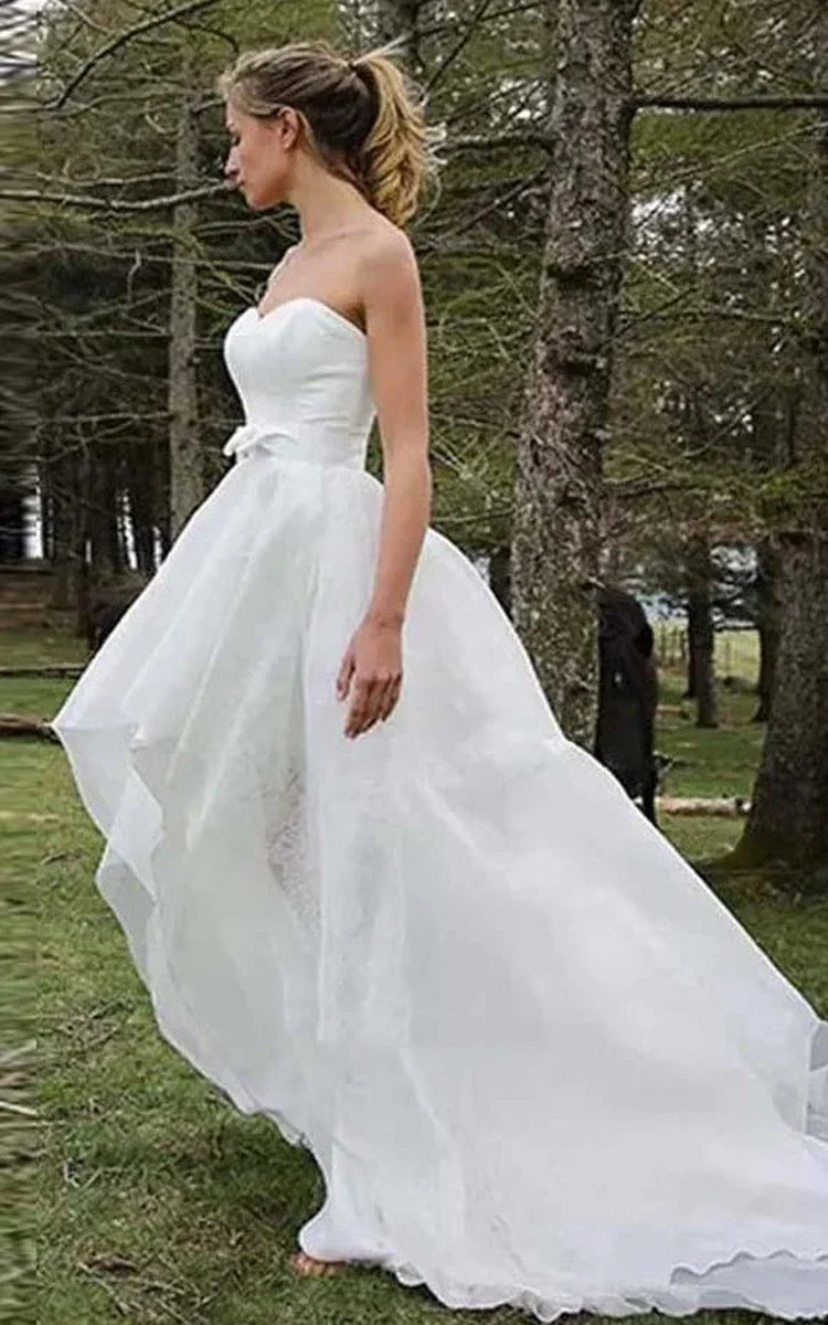 Special High Low Asymmetrical Sweetheart Sleeveless Organza Applique Wedding Dress