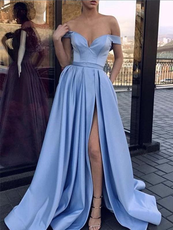 High Slit Sweep/Brush Train Satin Prom Dresses
