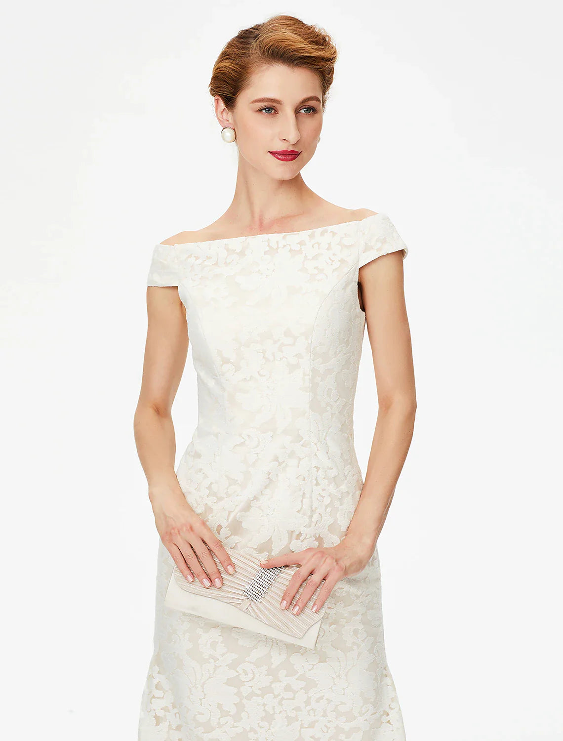 Aimishang Sheath / Column Mother of the Bride Dress Elegant Off Shoulder Floor Length Lace Short Sleeve No with Lace