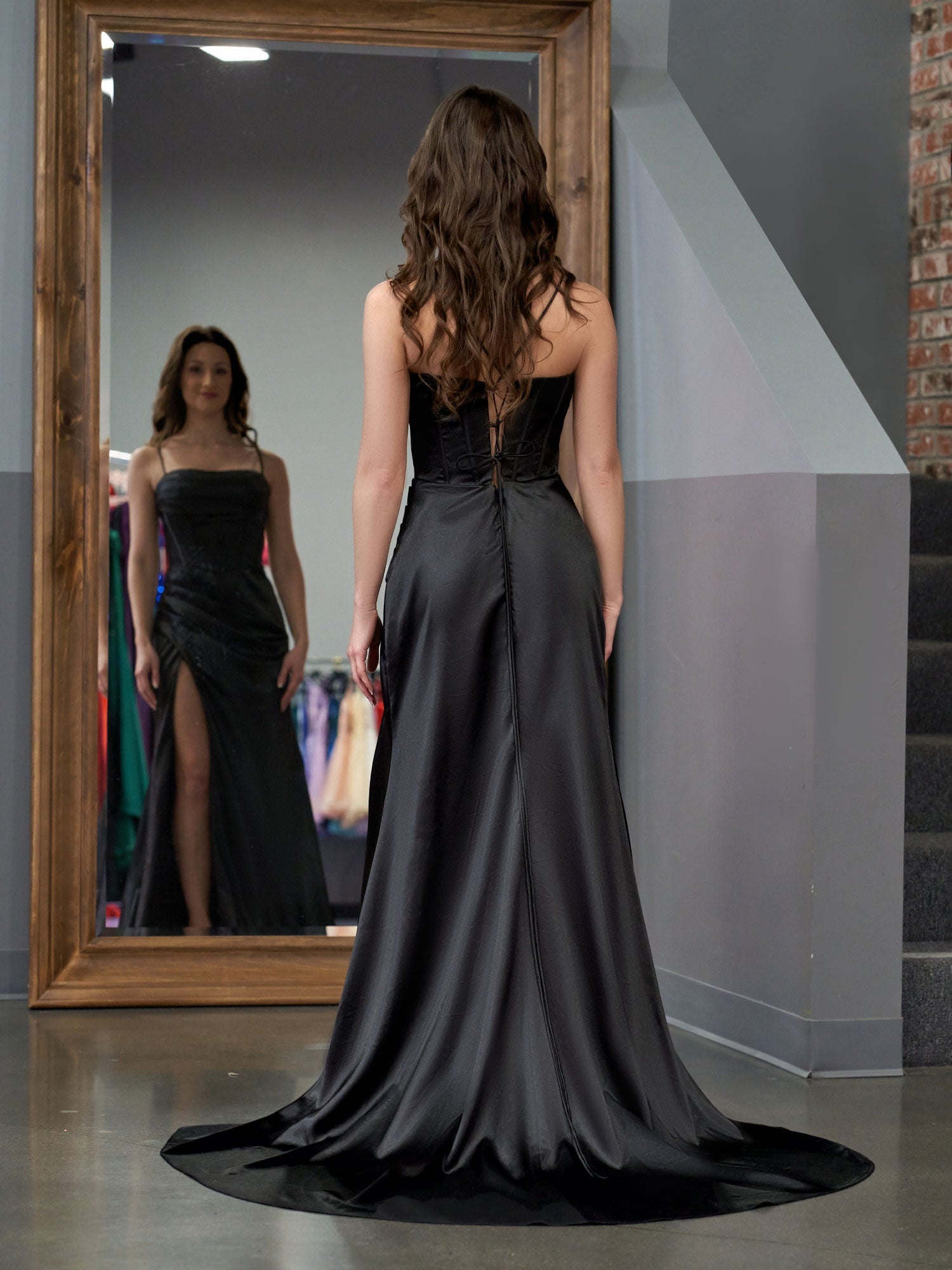 Hot Pink Spaghetti Straps Satin Mermaid Prom Dress with Slit