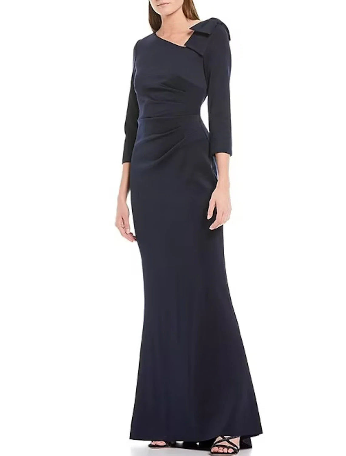 Mermaid / Trumpet Evening Gown Elegant Dress Formal Tea Length 3/4 Length Sleeve V Neck Stretch Fabric with Shouder Flower