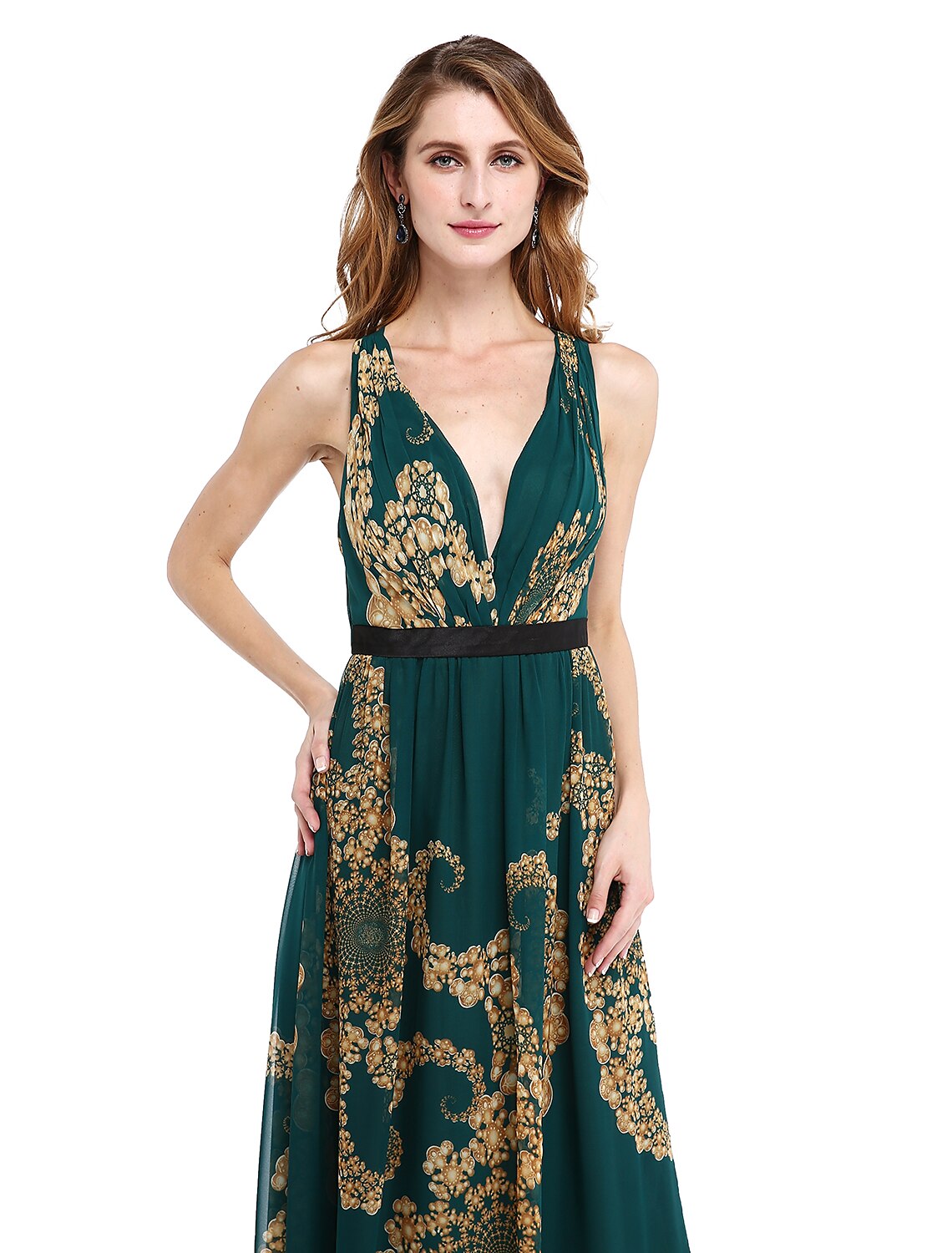 Aimishang A-Line Mother of the Bride Dress Floral Open Back V Neck Floor Length Chiffon Sleeveless No with Sash / Ribbon