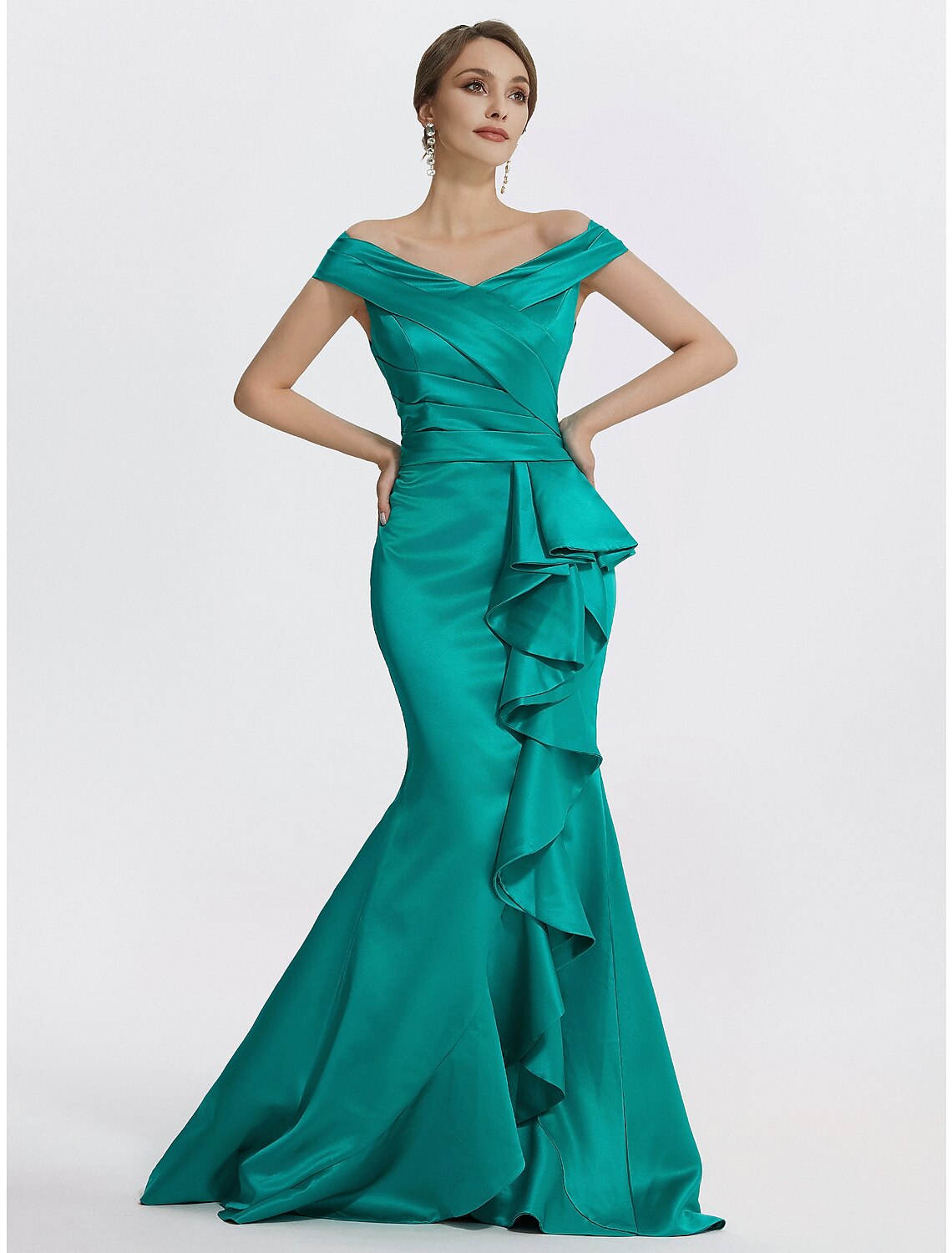Aimishang Sheath / Column Evening Gown Elegant Dress Formal Floor Length Sleeveless Off Shoulder Satin with Ruffles