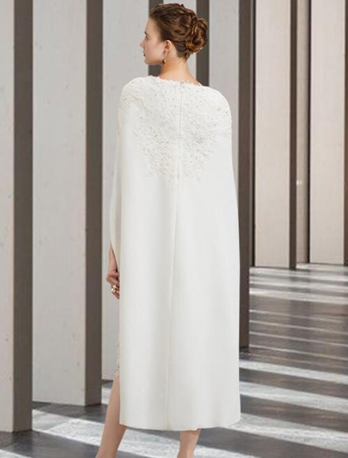 Two Piece Sheath / Column Mother of the Bride Dress Wedding Guest Church Elegant Jewel Neck Knee Length Chiffon Lace Sleeveless with Beading Appliques Fall