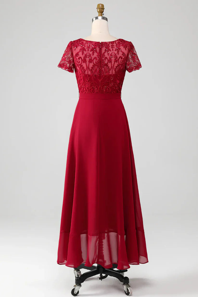 Sparkly Sequin Asymmetrical Mother of Bride Dress with Appliques
