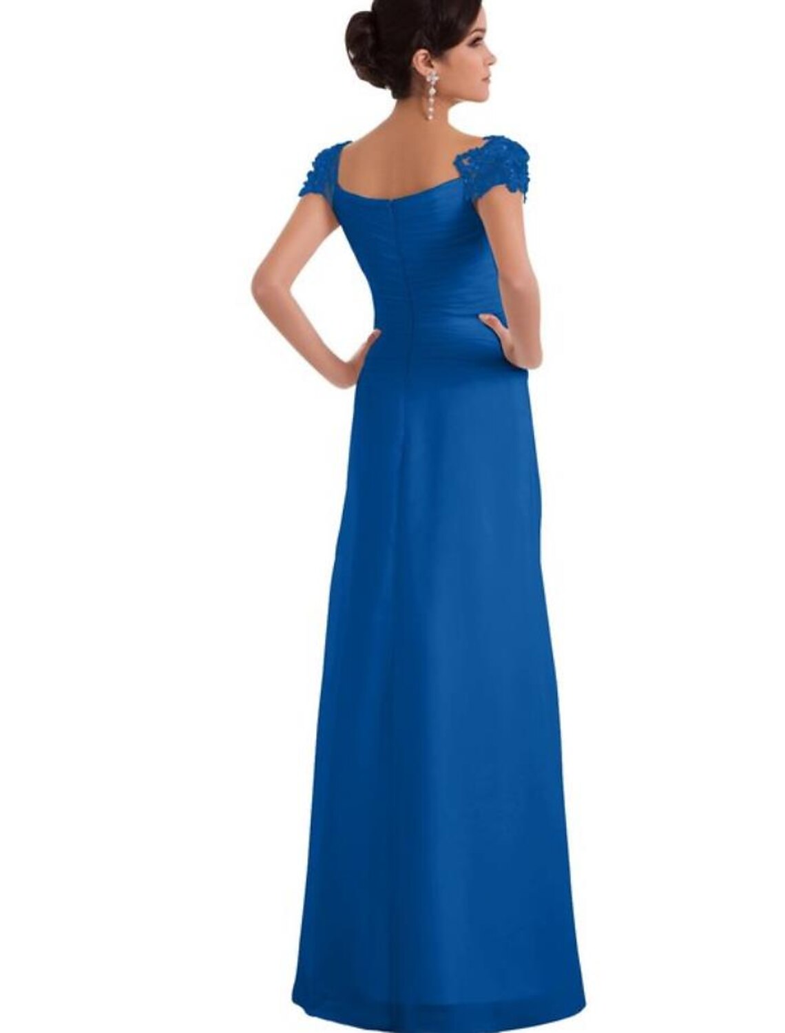 A-Line Bridesmaid Dress Square Neck Short Sleeve Elegant Floor Length Chiffon with Lace