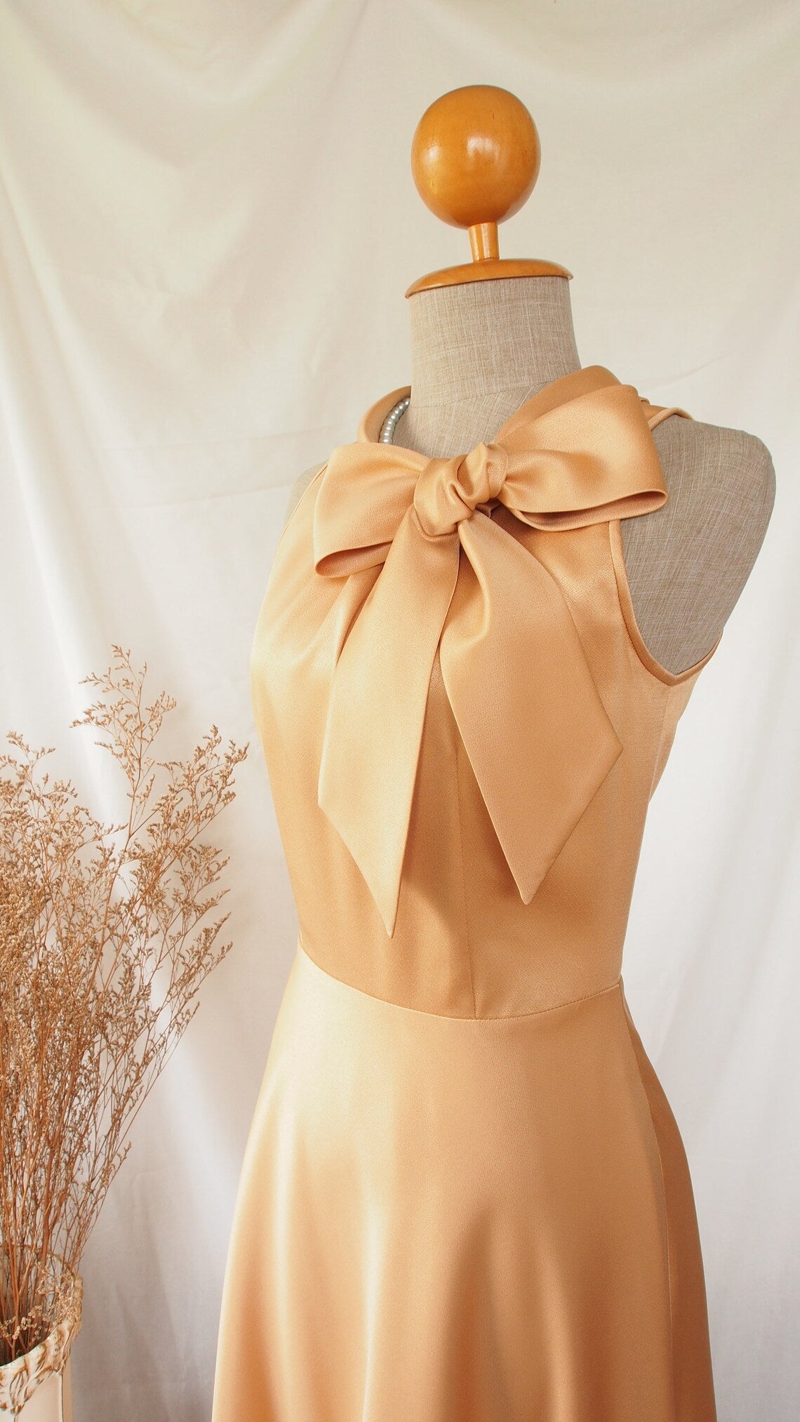 Jimiss - High neck sleeveless off shoulder bow decoration and floor length Prom dress