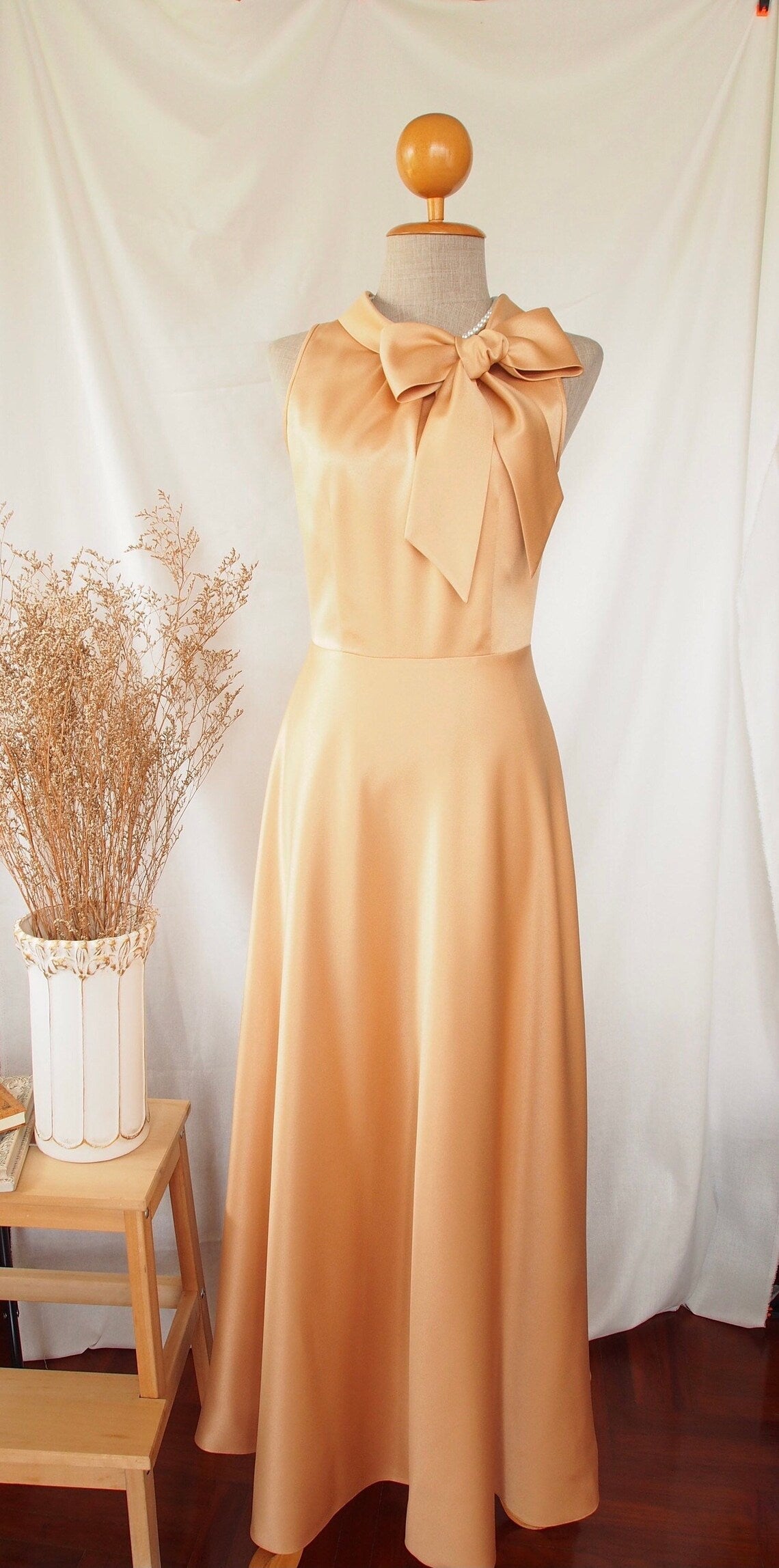 Jimiss - High neck sleeveless off shoulder bow decoration and floor length Prom dress