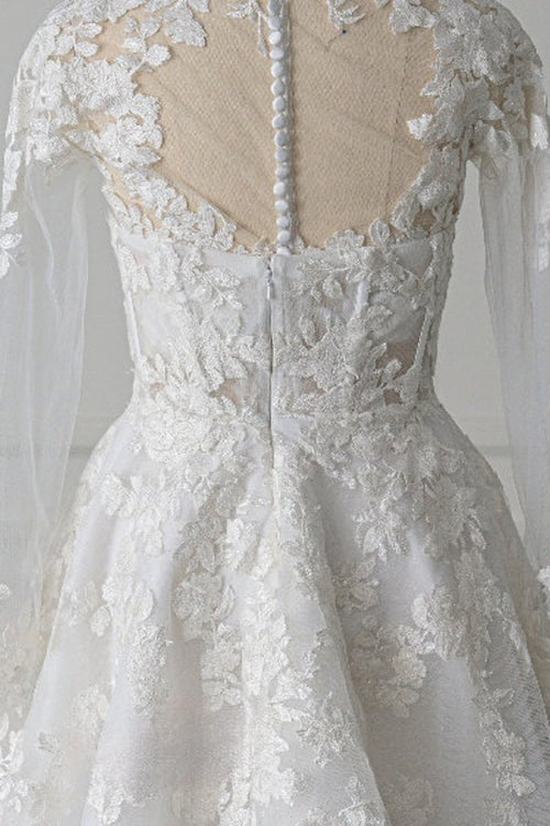 Aimishang Short White A-Line Illusion Neck Long Sleeves Lace Wedding Dresses