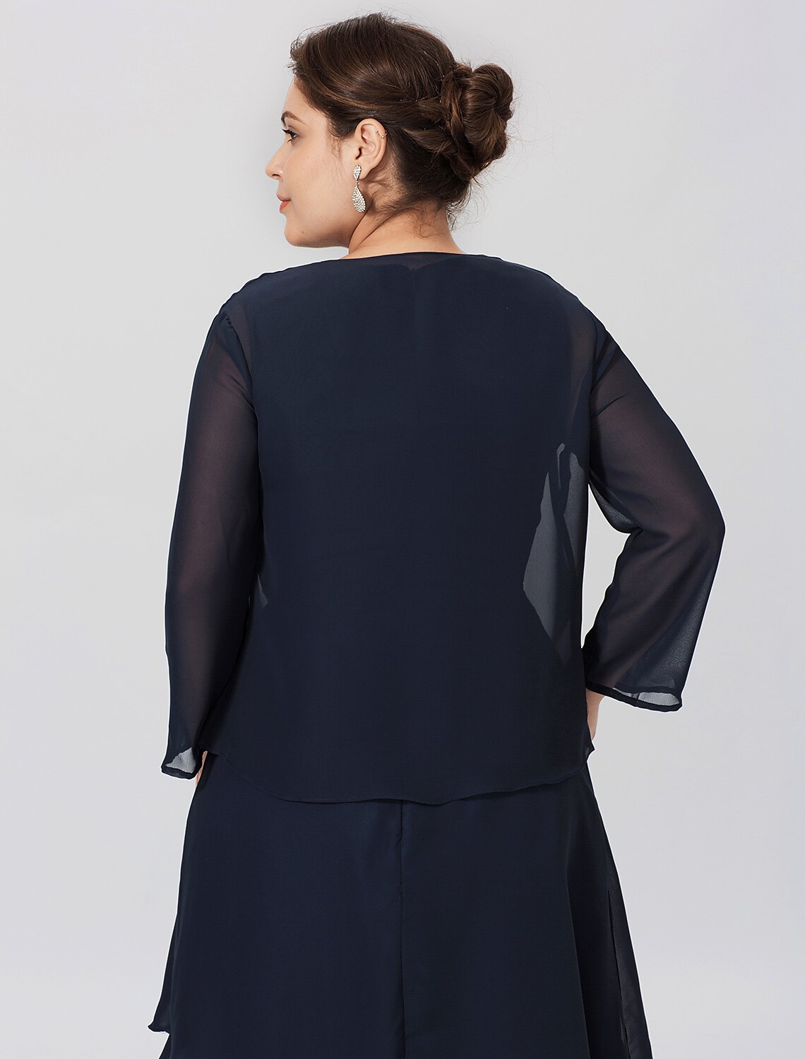 Aimishang  Sheath / Column Mother of the Bride Dress Formal Classic & Timeless Elegant & Luxurious Plus Size Jewel Neck Tea Length Chiffon 3/4 Length Sleeve yes with Pleats Tiered
