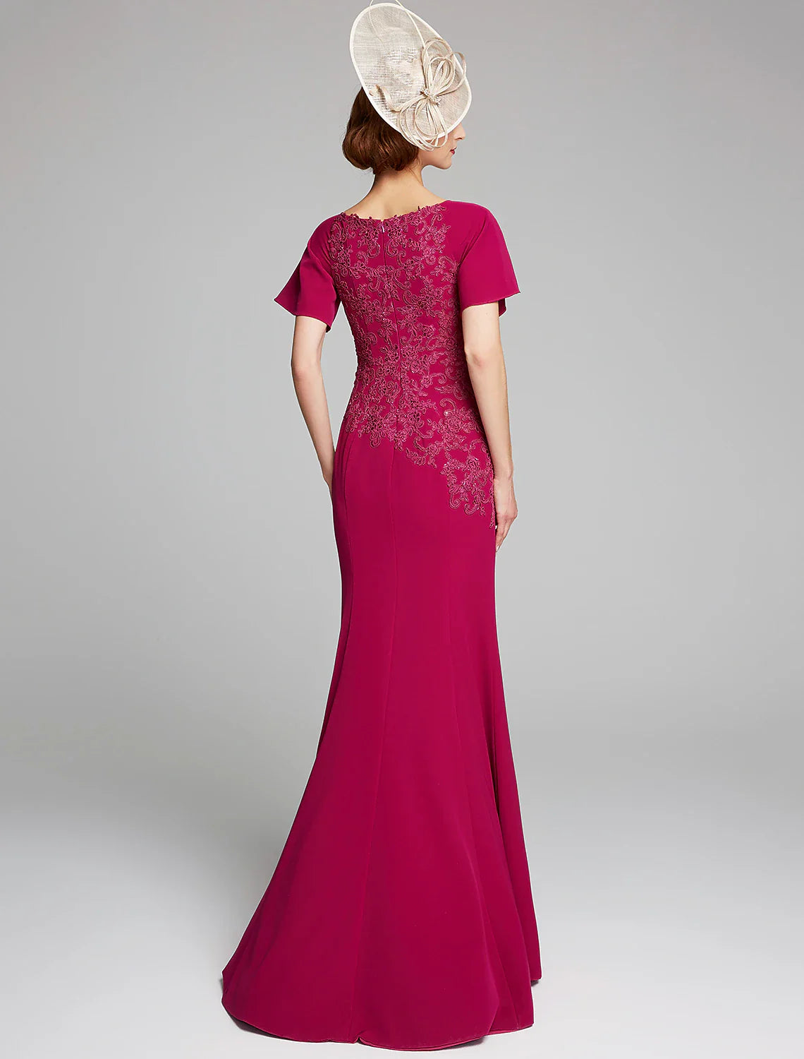 Aimishang Mermaid / Trumpet Mother of the Bride Dress Bateau Neck Floor Length Chiffon Lace Short Sleeve with Lace Split Front