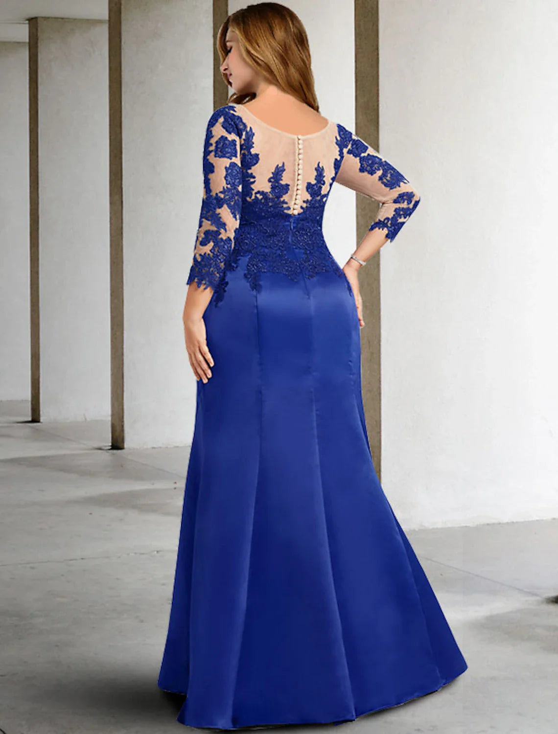 Aimishang  Mermaid / Trumpet Mother of the Bride Dress Plus Size Hide Belly Elegant Jewel Neck Floor Length Chiffon Lace 3/4 Length Sleeve No with Appliques