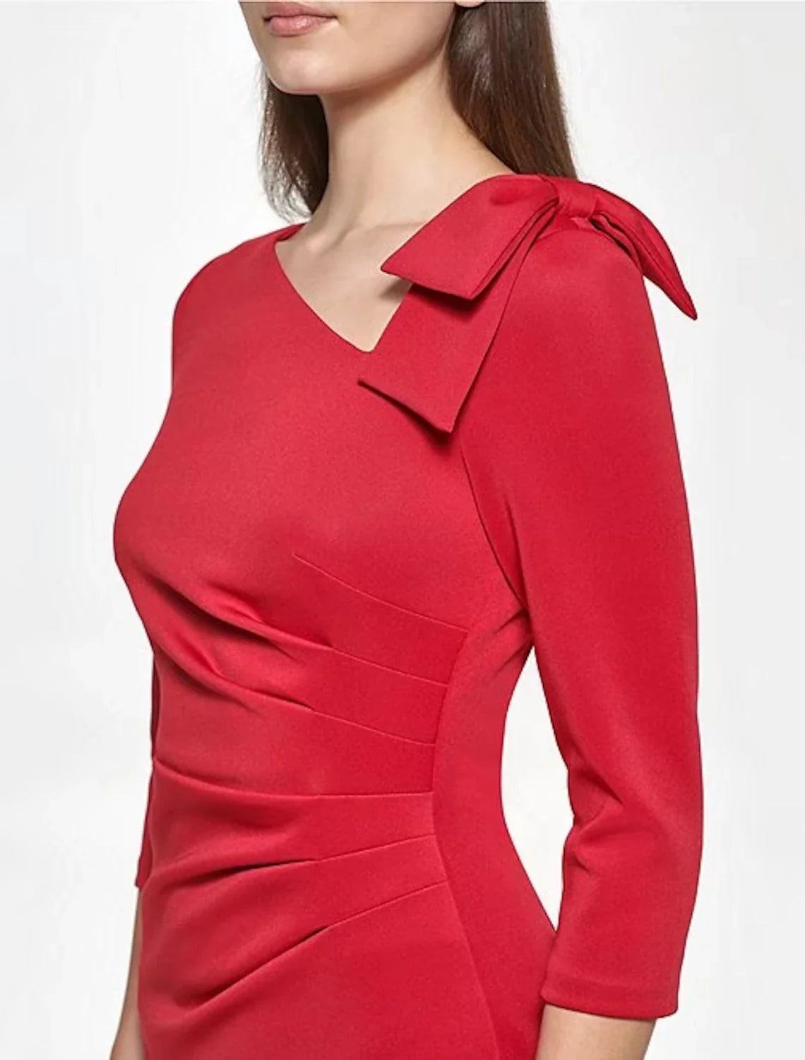 Mermaid / Trumpet Evening Gown Elegant Dress Formal Tea Length 3/4 Length Sleeve V Neck Stretch Fabric with Shouder Flower