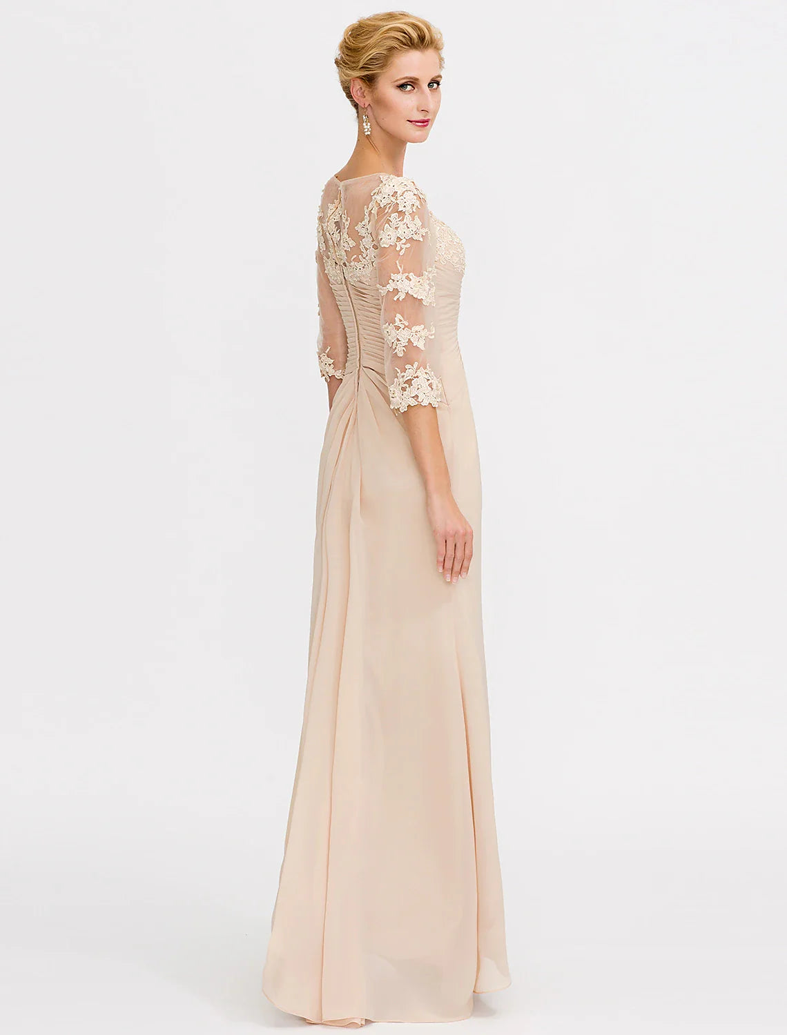 Aimishang A-Line Mother of the Bride Dress Fall Wedding Guest Dresses Plus Size Elegant See Through V Neck Floor Length Chiffon Half Sleeve with Appliques Side Draping