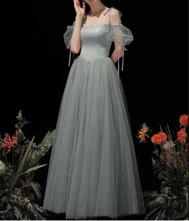 Tulle and Satin Party Dress A-line Long Prom Dress Formal Dress Elegant Evening Dress Wholesale