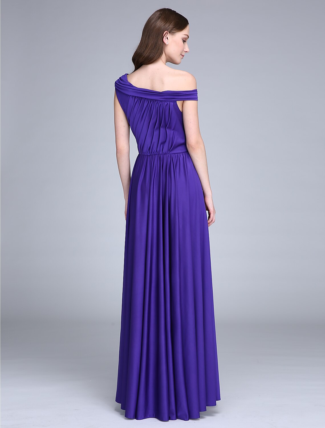 Sheath / Column Bridesmaid Dress One Shoulder Sleeveless Elegant Floor Length Jersey with Side Draping