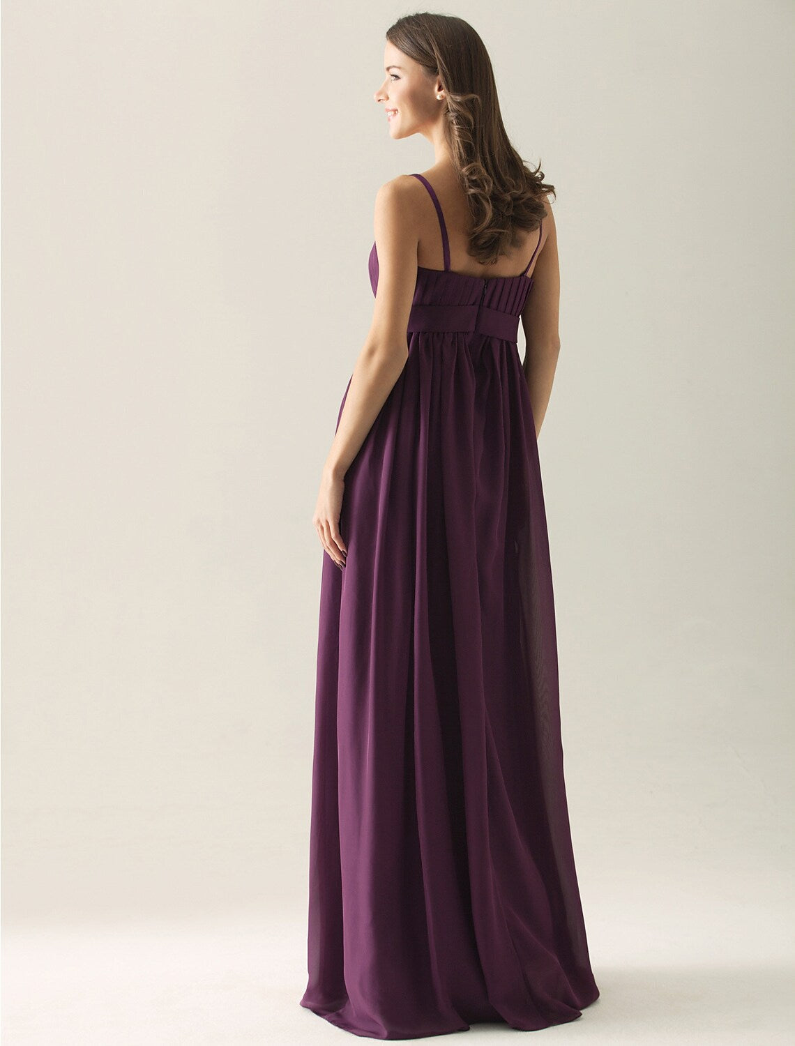 A-Line Bridesmaid Dress Strap Sleeveless Floor Length Chiffon with Bow(s) Pleats