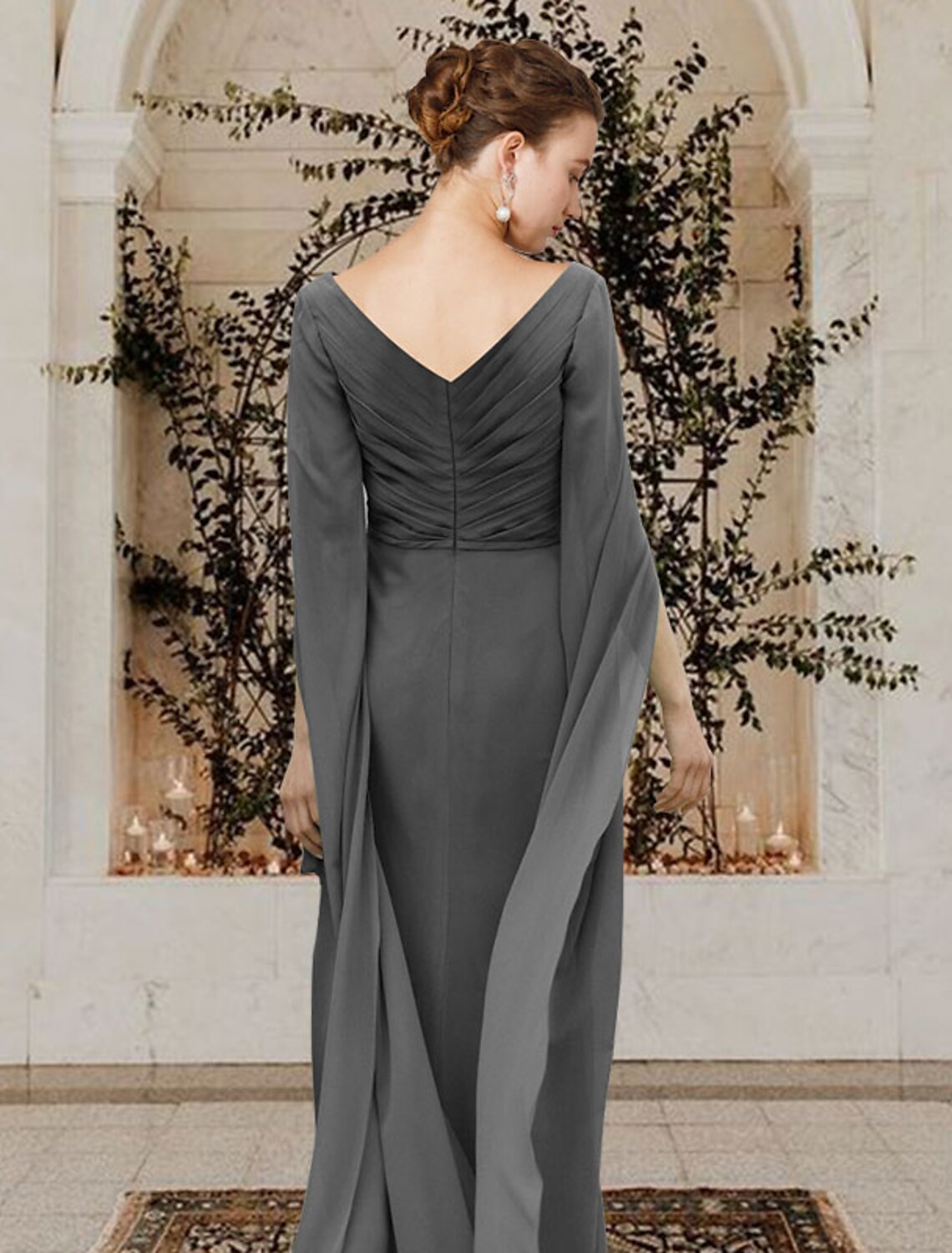 Aimishang  Sheath / Column Mother of the Bride Dress Elegant V Neck Floor Length Chiffon Half Sleeve with Beading Side-Draped