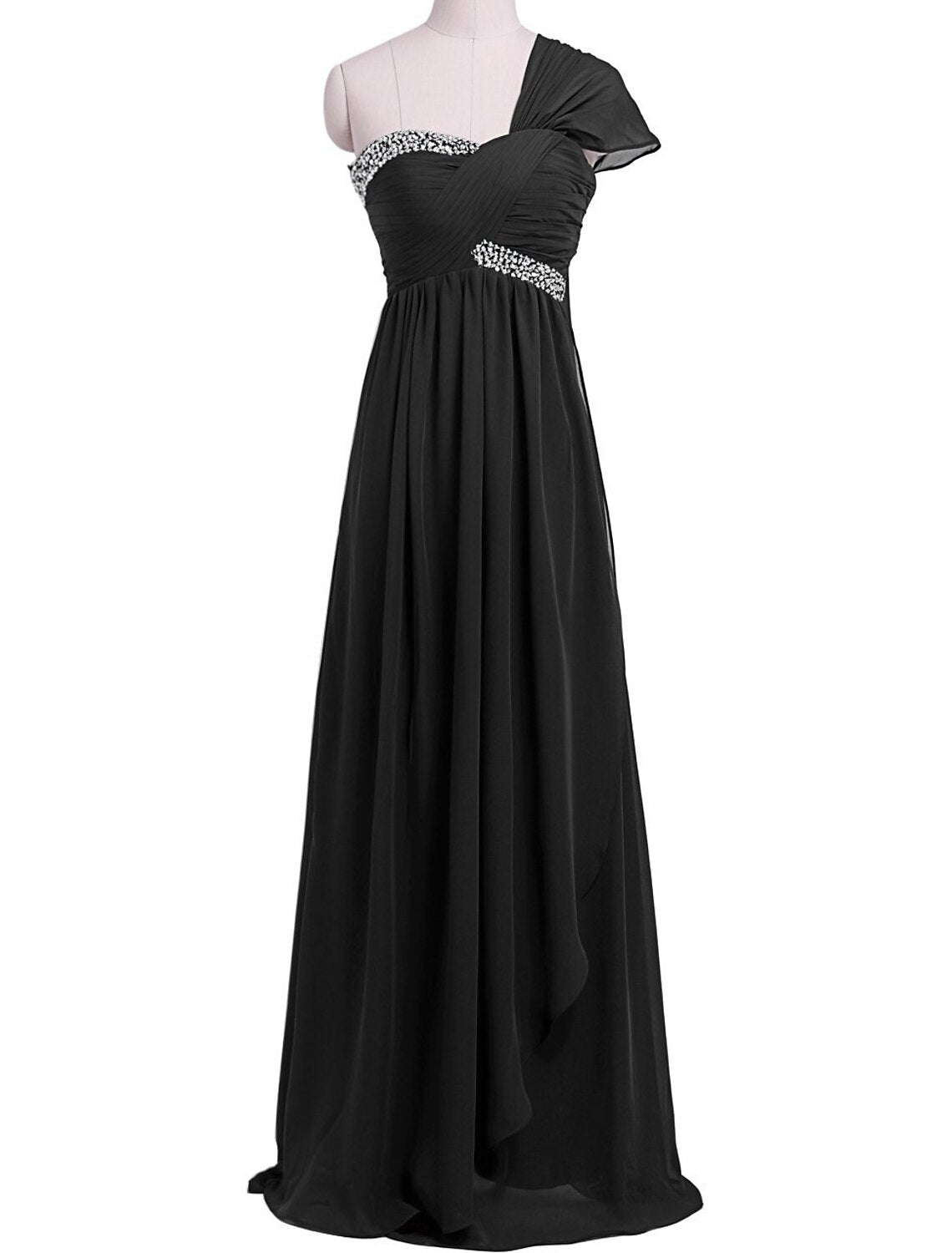 Sheath / Column Evening Gown Beautiful Back Dress Wedding Guest Floor Length Short Sleeve One Shoulder Chiffon with Pleats Sequin