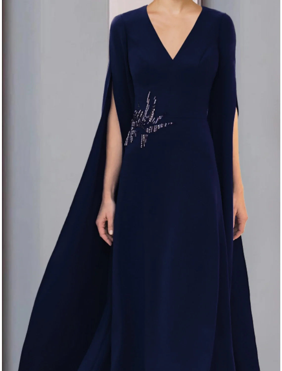 Aimishang A-Line Mother of the Bride Dress Wedding Guest Elegant V Neck Ankle Length Stretch Chiffon Half Sleeve with Sequin Ruching Solid Color