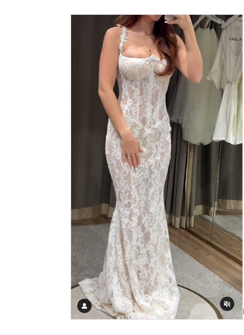White Strapless Appliques Lace Mermaid Elegant Wedding Dress Floor Length Charming Wholesale