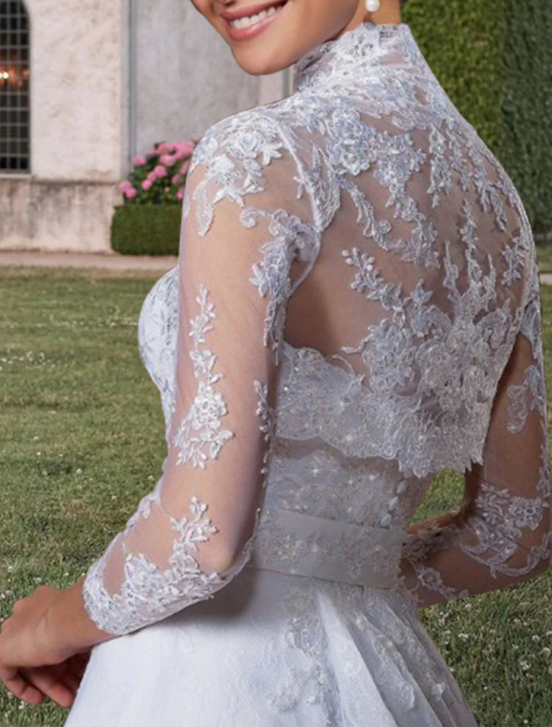 Aimishang Engagement Formal Wedding Dresses Two Piece Sweetheart 3/4 Length Sleeve Court Train Lace Bridal Gowns With Beading Appliques