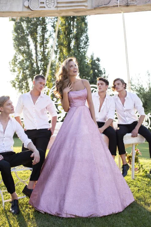 Wholesale Charming A Line Spaghetti Strap Sequin Backless Long Prom Dress Evening Dress