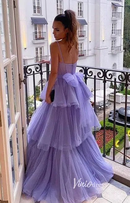 Lavender Ruffled Prom Dresses Spaghetti Strap Formal Gown FD3316