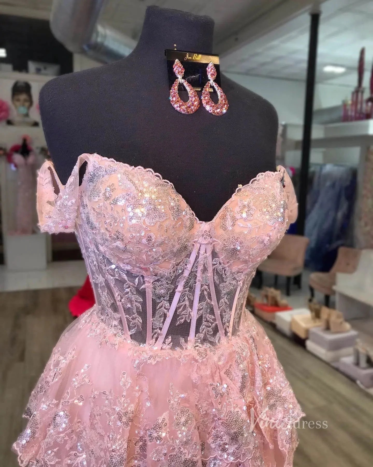 Lavender Sparkly Sequin Lace Prom Dresses with Slit, Tiered Ruffle Gowns with Straps FD3636