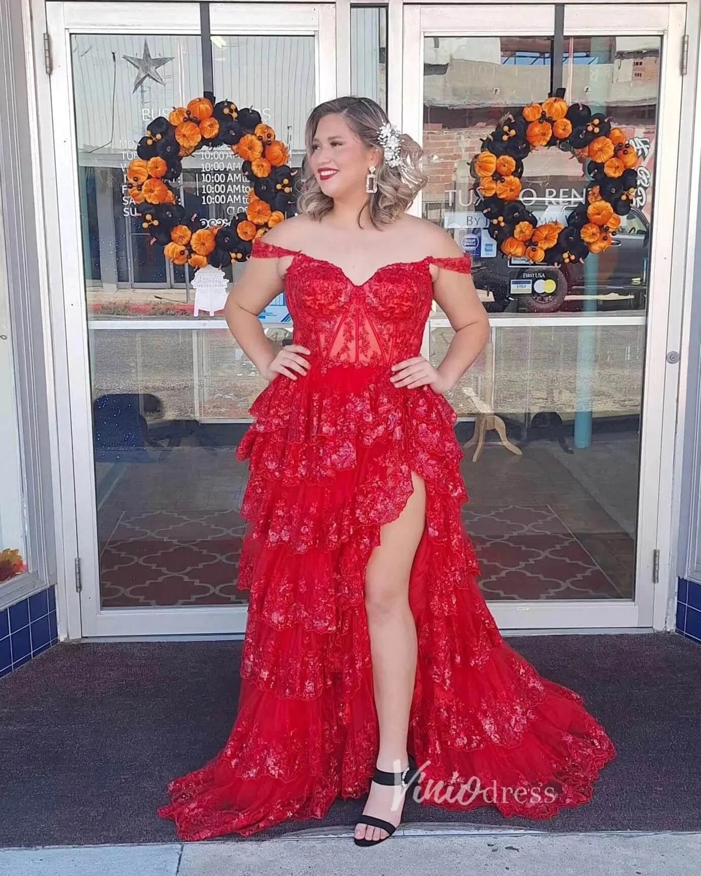 Lavender Sparkly Sequin Lace Prom Dresses with Slit, Tiered Ruffle Gowns with Straps FD3636