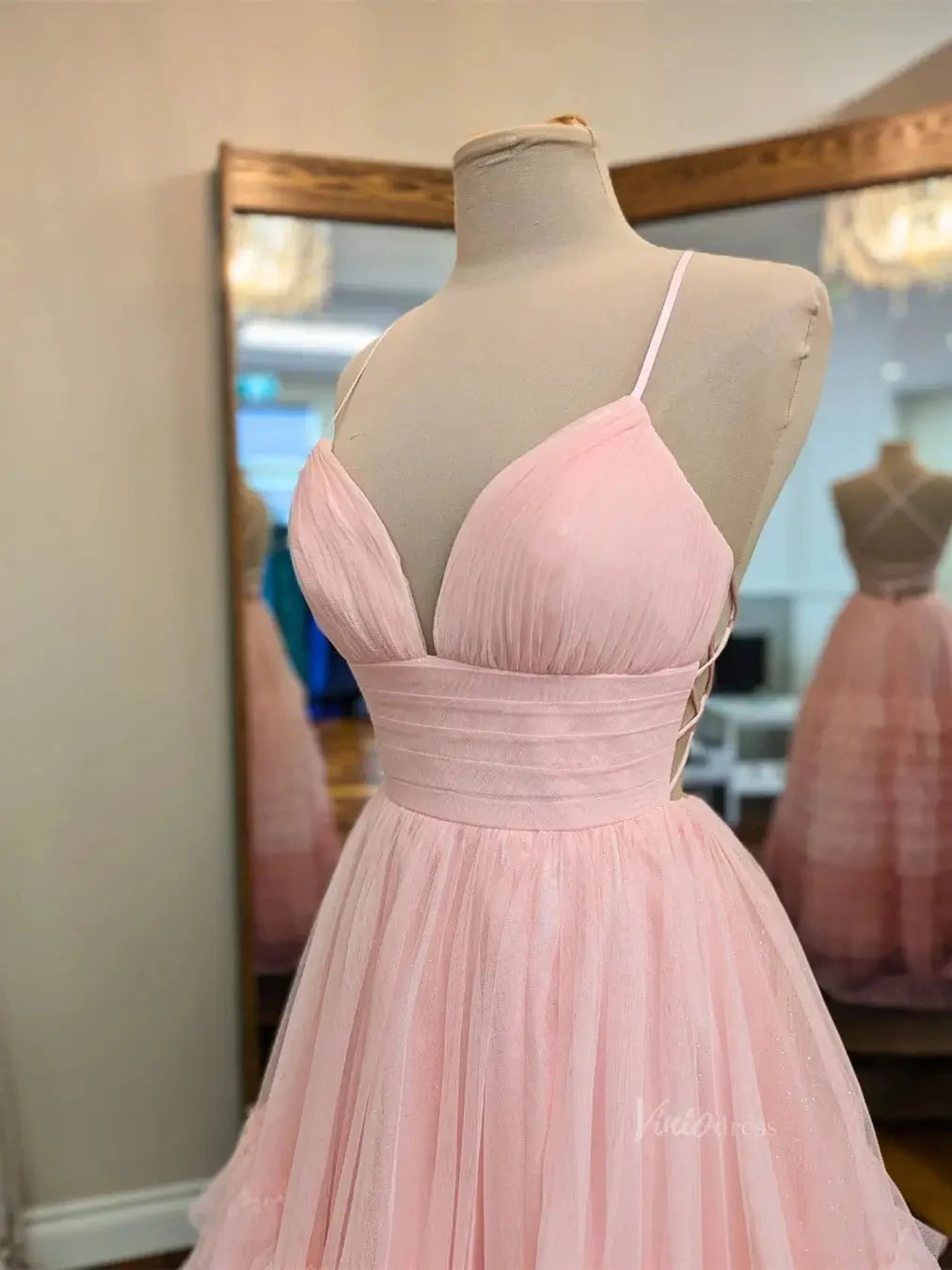 Lavender Tulle Prom Dresses 2025 Ruffled Spaghetti Strap Formal Gown with Slit FD3705