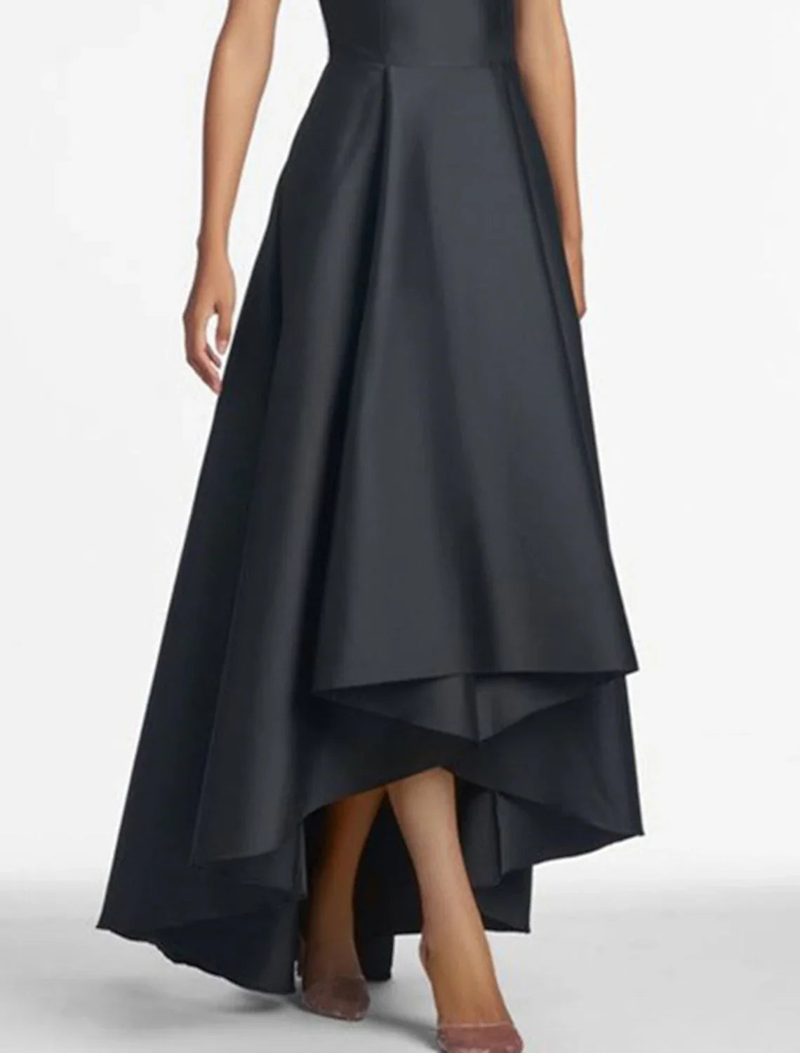 A-Line Wedding Guest Dresses Elegant Black Dress Plus Size Wedding Guest Wedding Party Asymmetrical Sleeveless Jewel Neck Satin with Shouder Flower 2025