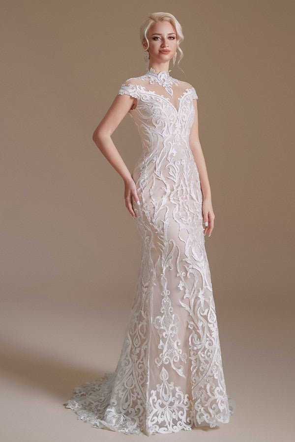 Long Mermaid Lace Wedding Dress with Sleeves - Charming and Elegant