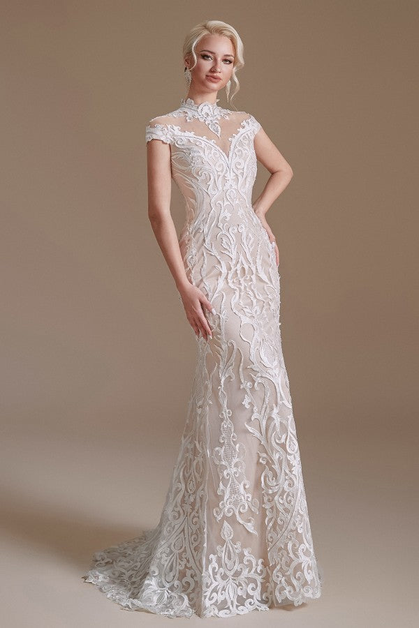 Long Mermaid Lace Wedding Dress with Sleeves - Charming and Elegant