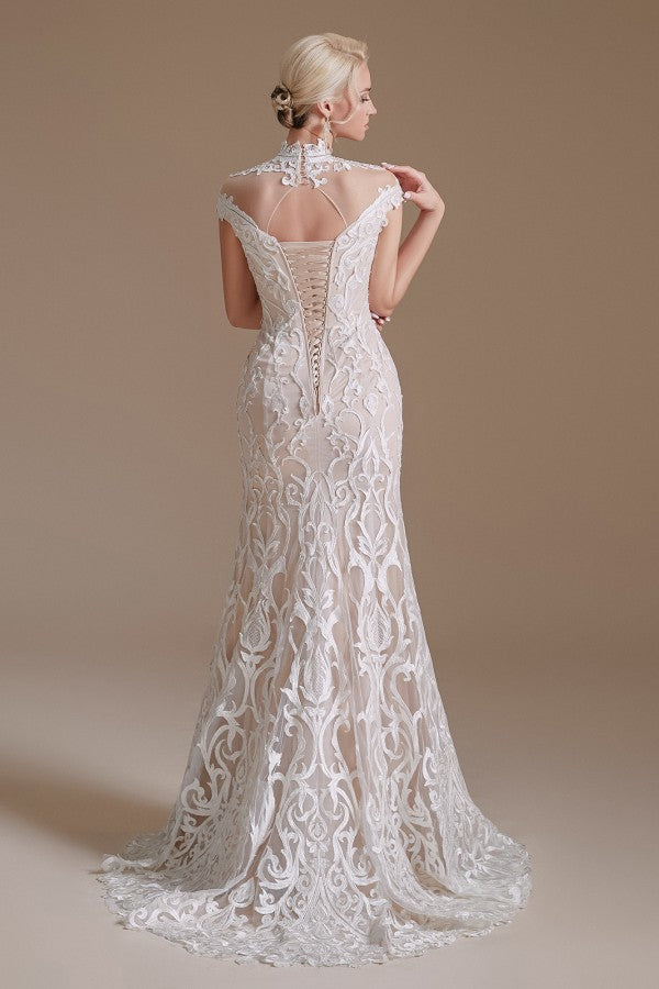 Long Mermaid Lace Wedding Dress with Sleeves - Charming and Elegant