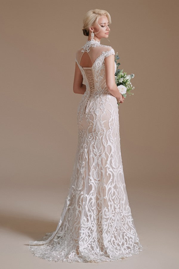 Long Mermaid Lace Wedding Dress with Sleeves - Charming and Elegant