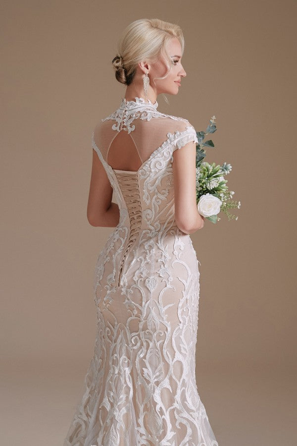 Long Mermaid Lace Wedding Dress with Sleeves - Charming and Elegant