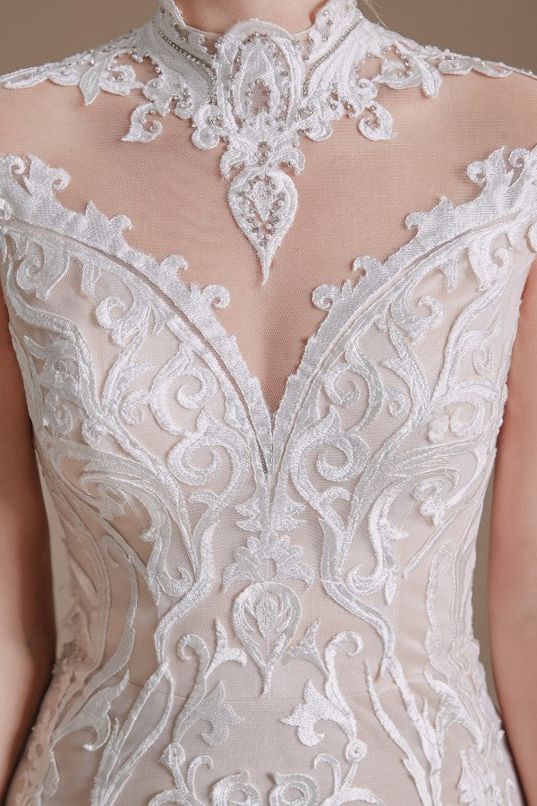 Long Mermaid Lace Wedding Dress with Sleeves - Charming and Elegant