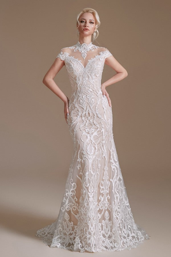 Long Mermaid Lace Wedding Dress with Sleeves - Charming and Elegant
