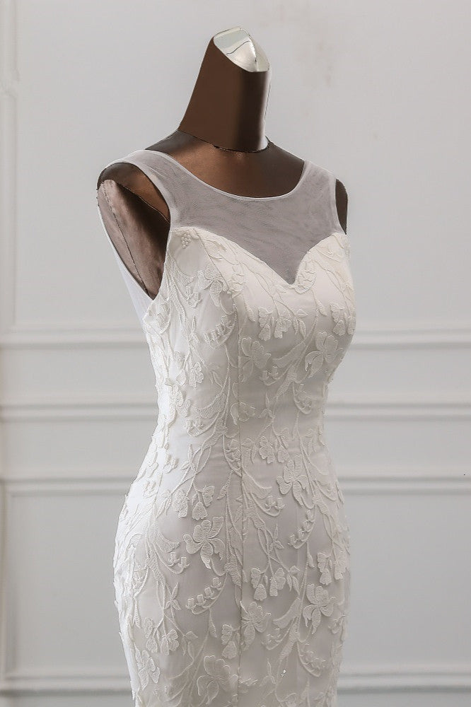 Long Mermaid Wedding Dress with Lace and Tulle - Popular Jewel