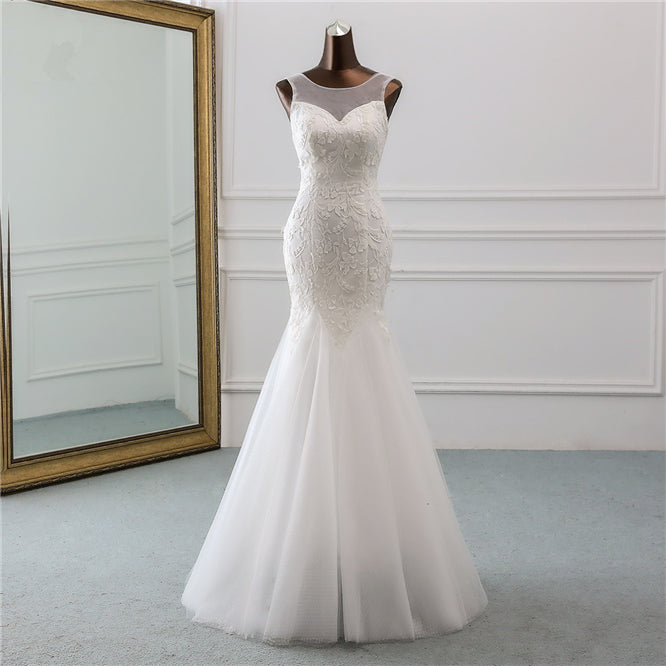 Long Mermaid Wedding Dress with Lace and Tulle - Popular Jewel